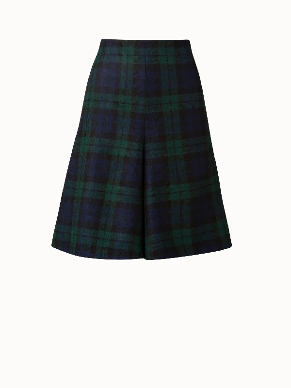 Checked Wool Flared Godet Skirt