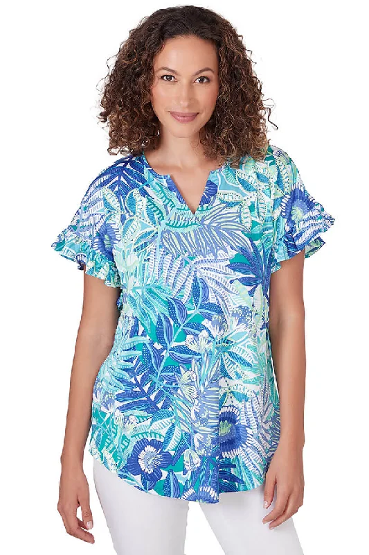 Petite Bali Blue Rainforest Floral Top