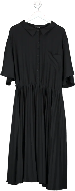 In The Style Black Shirt Dress With Pleated Skirt UK 30