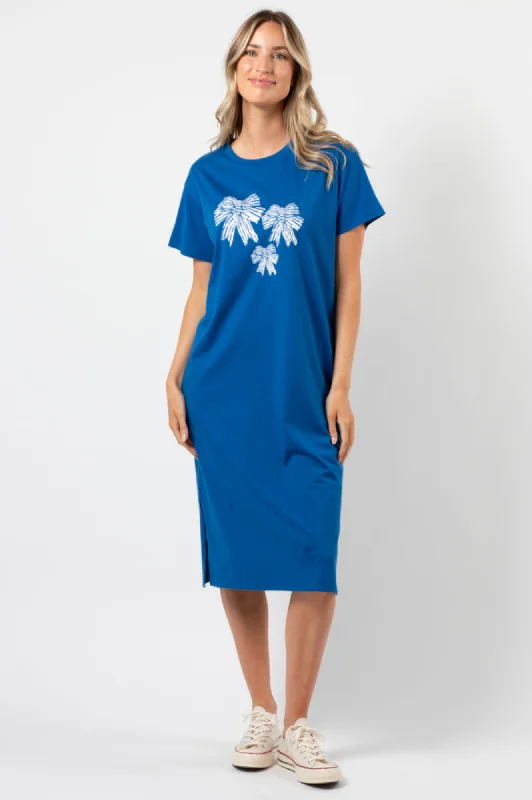 Stella + Gemma Maxie T-Shirt Dress Deep Blue Bowtiful Blue