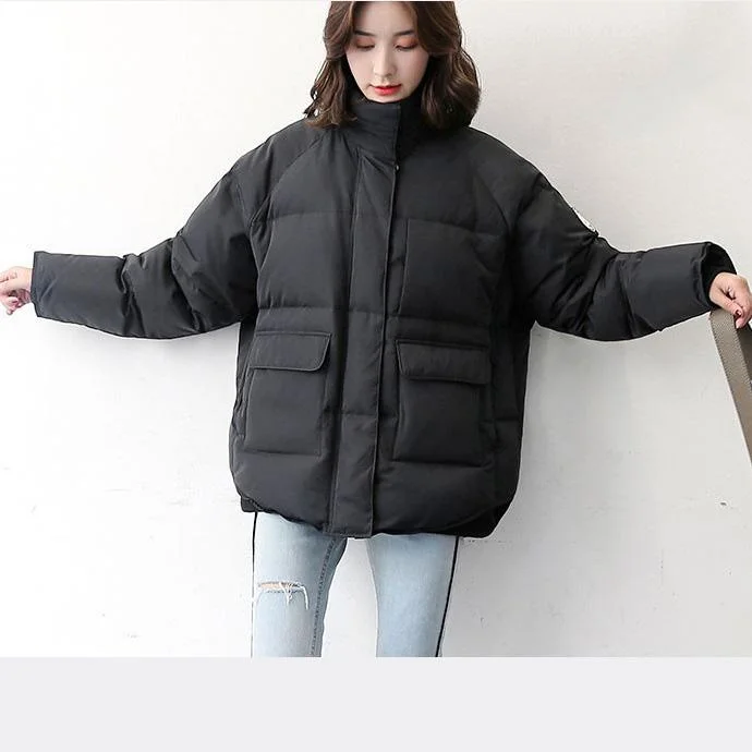 2018 black down coat new high neck down coat pockets fashion down coats