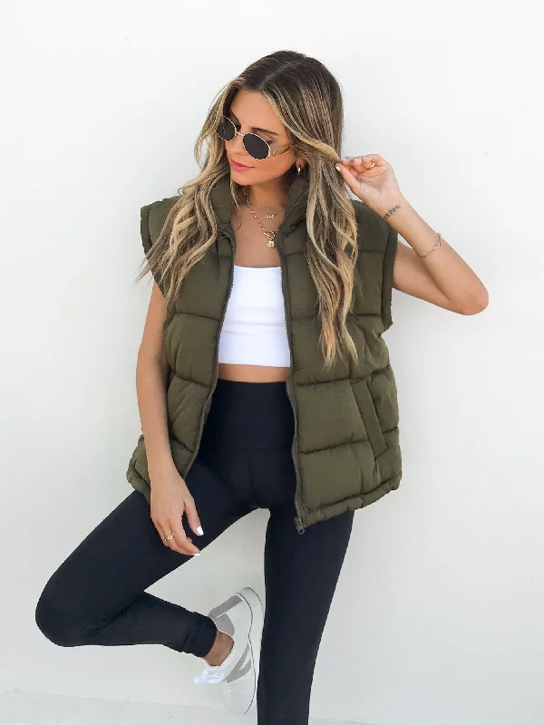 Belong Together Puffer Vest in Olive