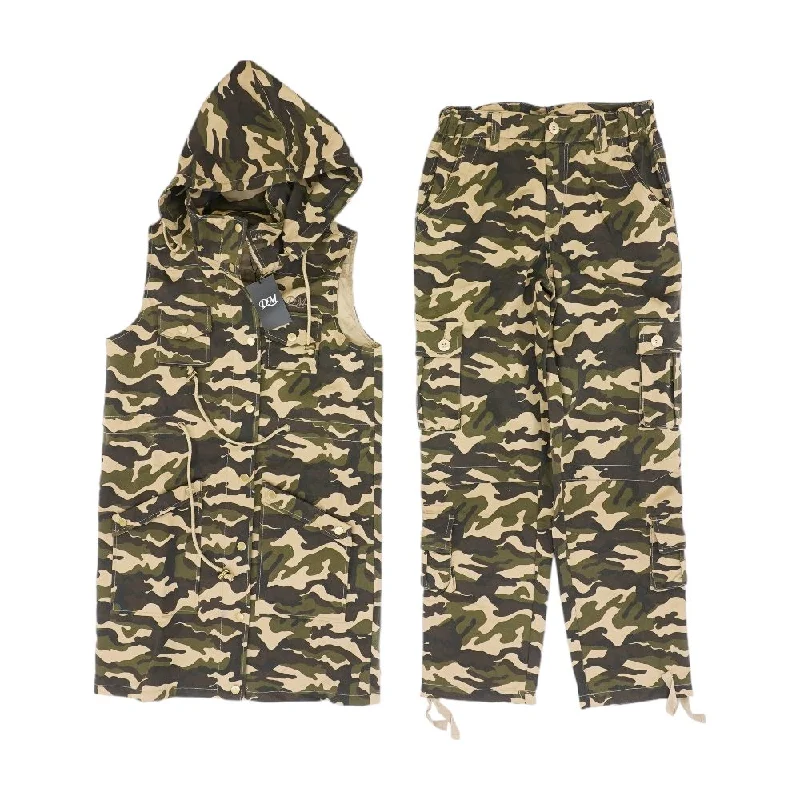 Olive Camo Vest and Cargo Pant Set