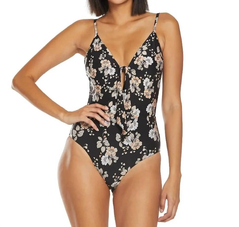 Splendour Tie Front One Piece Swimsuit In Black